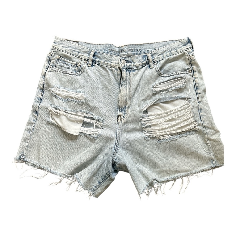American Eagle Women’s Mom Shorts Distressed Light Blue Denim Size 16